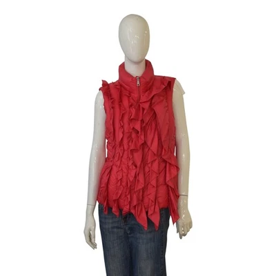 MONCLER Genius Mariane Gilet Ruffle Down Vest in Bright Red High Collar size 2 - Image 1 of 4