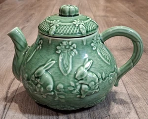 De colección BORDALLO PINHEIRO CONEJO Mayólica Verde 6 Tazas Tetera con Tapa Portugal (Leer) - Imagen 1 de 23