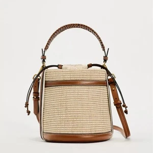 Moda Bolso Cubo de Paja Tejido Mujeres Bolsos de Mano Diseñador Panelado Hombro Verano - Imagen 1 de 5