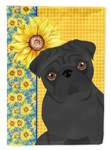 Mops schwarz Sommer Sonnenblumen Flagge Garten Größe WDK5471GF - Bild 1 von 3