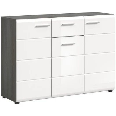 Kommode SALSA - weiß Hochglanz - Rauchsilber - 120 cm Sideboard Kommode TV - Bild 1 von 4