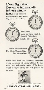 1964 Lake Central Airlines: Dayton to Indianapolis Vintage Print Ad - Picture 1 of 1