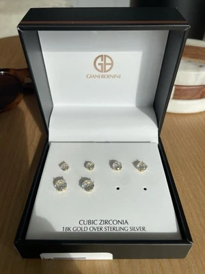 Aretes de circonita cúbica, oro de 18k sobre plata de ley, nuevos con etiquetas Giani Bernini Foto 1 de 3