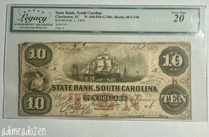 Feb. 1, 1859 $10 Note Charleston, SC State Bank (Legacy VF20) FC3649HB - Picture 1 of 2