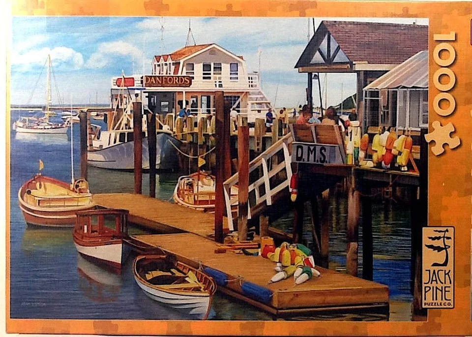 Summer Pier Danfords Marina 1000 pc 26" X 19" Cobble Hill Jack Pine Co Puzzle - Image 1 of 1