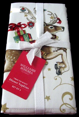 WILLIAMS SONOMA CHRISTMAS TWAS THE NIGHT DINNER NAPKINS 100% COTTON FOUR NWTAGS - Image 1 of 4