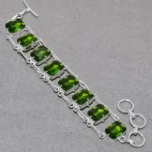 Faceted Peridot Cushion Shape Gemstone Handmade Fashion Gift Jewelry Bracelet 7" - Picture 1 of 7