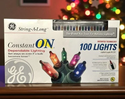 New GE String-A-Long 100 Multi-Color Lights Constant ON Christmas Tree Holiday - Image 1 of 4