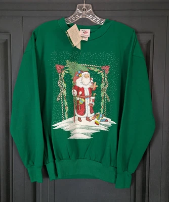 Sudadera Vintage Navidad Verde Papá Noel Estampado Brillo con Etiquetas Abuela XL Foto 1 de 4