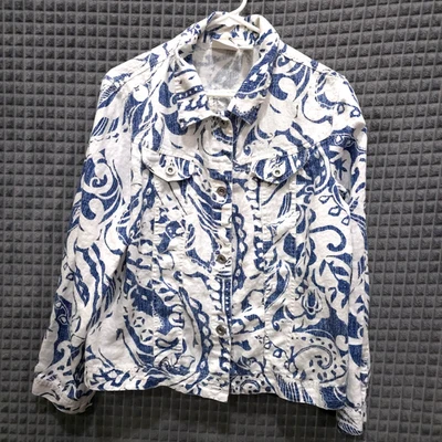 White Artsy Linen Jean Jacket M-Lg Y2K 90s Boho Chic Soft Clean Coastal Cowgirl - Image 1 of 4