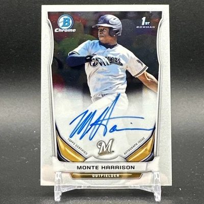 Monte Harrison 2014 Bowman 1st Draft Base Chrome Auto Milwaukee Brewers BCA-MH - Image 1 of 2