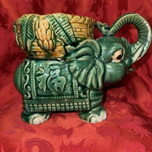Antique Elephant Trunk Up Planter Ceramic Quig Chinese “Fu” Symbol Large - Picture 1 of 10