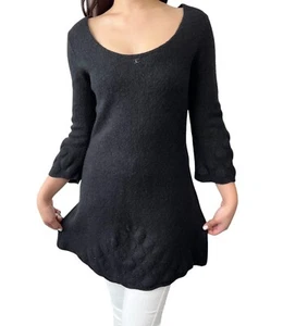 CHANEL Vintage 00A Coco Mark Logo Sweater #42 Tunic Top Black Wool Knit RankAB - Picture 1 of 9