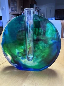 Handmade Resin Flower Vase with Glass Tube For Flowers- Blue/Green - Picture 1 of 7