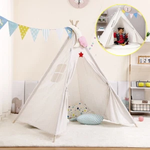 AU Large Teepee Tent Kids Cotton Canvas Pretend Play House Boy Girls Wigwam Gift - Picture 1 of 11