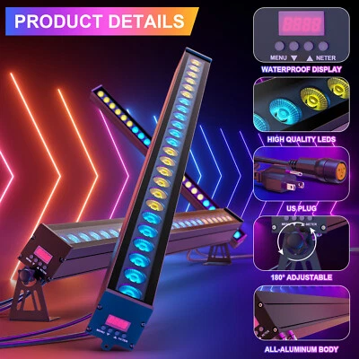 24LED Waterproof Wall Wash Light 192W DMX RGB Chase Light DJ Bar Club Lighting - Image 1 of 4