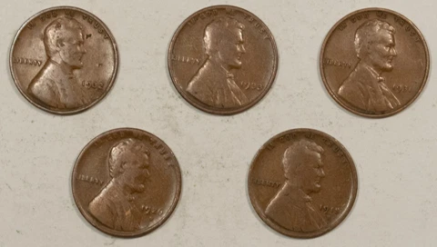 1915-D, 1926-D, 1931, 1932, 1933 LINCOLN CENTS, LOT OF 5, PLEASING CIRCULATED Cover