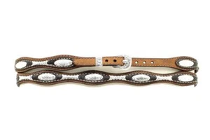 Twister Western Mens Hatband Leather Scalloped Oval Conchos Brown 02396107 - Picture 1 of 1