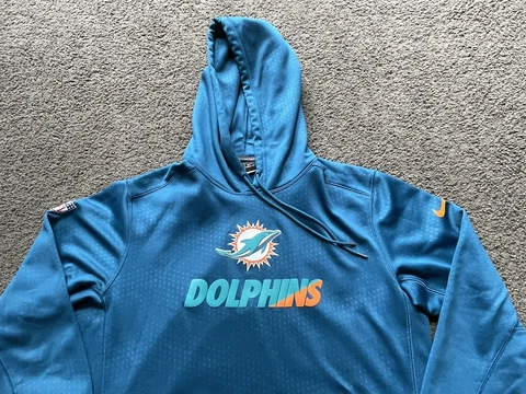 2015 NIKE Miami Dolphins Hoodie Large Therma-Fit Sweatshirt Teal VINTAGE Cover