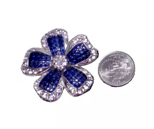 1980 AVON NA Brooch Blue Molded Acrylic Waffle Panels Glass Rhinestone Petals - Picture 1 of 4