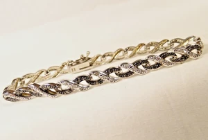 Unique Genuine 25 Diamond Silver & Black Figure 8 Link 7.5” Bracelet - Picture 1 of 9
