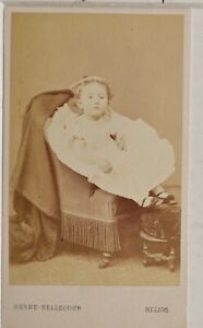 CDV CUTE TODDLER IN LOVELY DRESS AND HEADBAND CUTE SHOES ON F OOTSTOOL