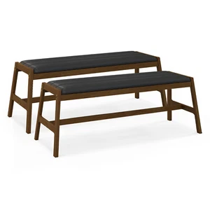 2 PCS 50" Long Solid Wood Dining Bench w/ Faux Leather Padded Seat for Kitchen - Picture 1 of 10
