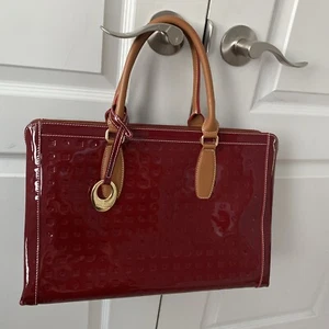 $320 Arcadia Tan Marsala Red Italian Patent Leather Business Large Tote Bag - Picture 1 of 18