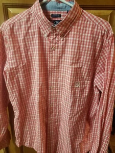 Chaps Mens Adult Button-Down Shirt Long Sleeve Large Coral/White Plaid Easy Care - Picture 1 of 5