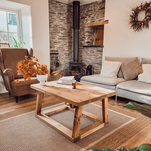 COAV Chunky Coffee Table Rustic Solid Wood - Picture 1 of 13