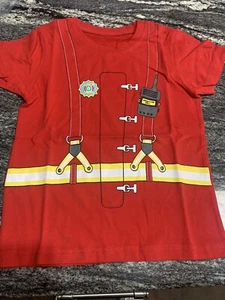 Child’s Firefighter Graphic T-shirt Size 5 Red With Yellow Belt Radio Costume - Picture 1 of 14