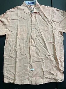 Alan Flusser Men's Shirt Large Orange Linen Button Up Short Sleeve Casual 32 - Picture 1 of 7