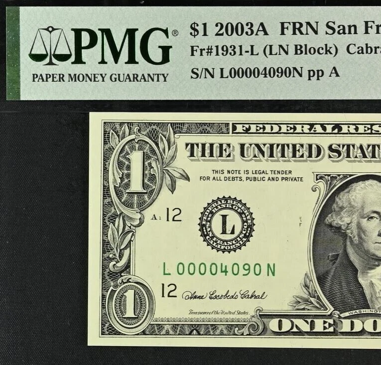 2003A $1 Federal Reserve Note PMG 64 - Birthday Low Serial Number 00004090 - Image 1 of 3