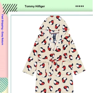 Tommy Hilfiger Kids Heart Flag Plush Bath Sleepover Hood Robe Party Size S 6/7 - Picture 1 of 2