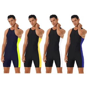 Mens Swimwear One-Piece Surfing Swimsuit Stretchy Racer Back Zipper Jumpsuit - Picture 1 of 72