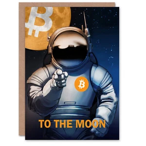 Greeting Card Bitcoin To Moon Crypto Astronaut Satoshi Birthday Card - Bild 1 von 6