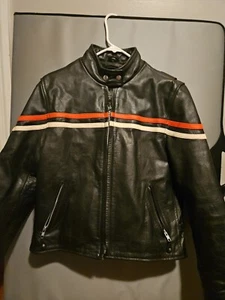 Hot Leathers Motorcycle Jacket-Large-Removable Liner Black W/Orange+White Stripe - Bild 1 von 9