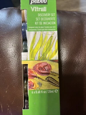 New Pebeo Vitrail Discovery Set 6 Assorted Bottles Transparent Colors For Glass - Image 1 of 2
