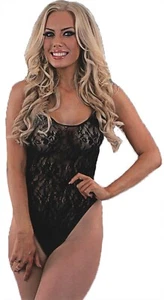 Body orsacchiotto nero in pizzo floreale lingerie taglia unica adatto da 8 a 12 - Foto 1 di 2