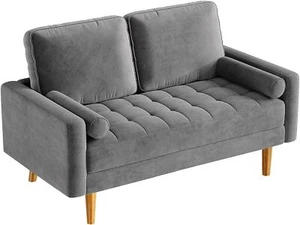 Modern 2-Sitzer Sofa Bequeme Sitzcouch mit Woodbeinen für Wohnzimmer Büro Grau - Bild 1 von 7