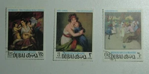 Conjunto de 3 sellos de arte DUBAI Día de la Madre 21 de marzo de 1968 Emirato de Dubai raro - Imagen 1 de 2