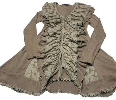 Mechant Ruffle Lace Button-front Long Cardigan Size M- Angora/Nylon/Viscose - Image 1 of 4