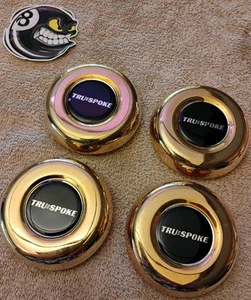 x4 True Tru Spoke 1970's CUSTOM Gold WHEEL CENTER CAPS Snaps Into 3-1/4" Bore. - Picture 1 of 9