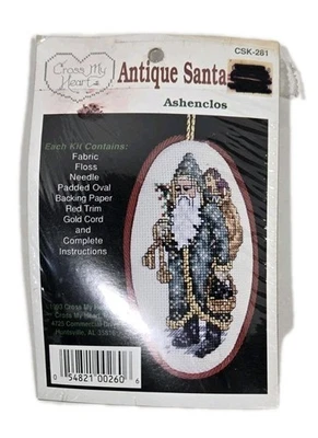 Antigo Kit de Ornamentos Cross My Heart Antigo Papai Noel Ashenclos Ponto Cruz Contado Novo em folha - Imagem 1 de 2