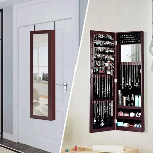 2-in-1 Dark Brown Wall or Door Mounted Jewelry Organizer Full Length Mirror - Picture 1 of 3