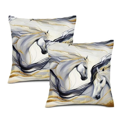Juego de 2 fundas de almohada abstractas para caballos de 18"x18", fundas de almohada doradas negras... Foto 1 de 4