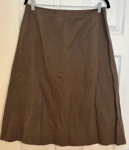 Talbots Skirt Women’s Sz 12 Side-Zip Brown Cotton A-Line Midi 28” Lg Lined VGC - Picture 1 of 14