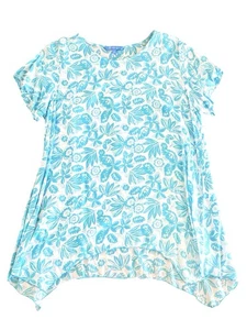 Top para mujer azul jengibre turquesa blanco tropical plumeria rayón talla grande - Imagen 1 de 9