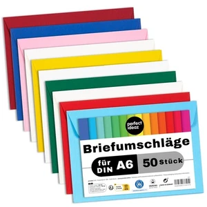 perfect ideaz 50 Briefumschläge C6 bunt selbstklebend ohne Fenster für A6 Karten - Bild 1 von 6