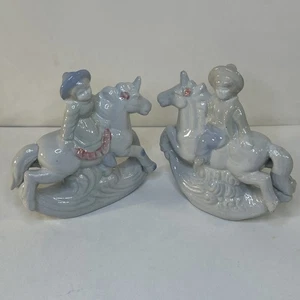 VTG Set Ceramic Rocking Unicorn Figurines W/ Boy & Girl Nursery Decor 7.5" x 7" - Picture 1 of 23